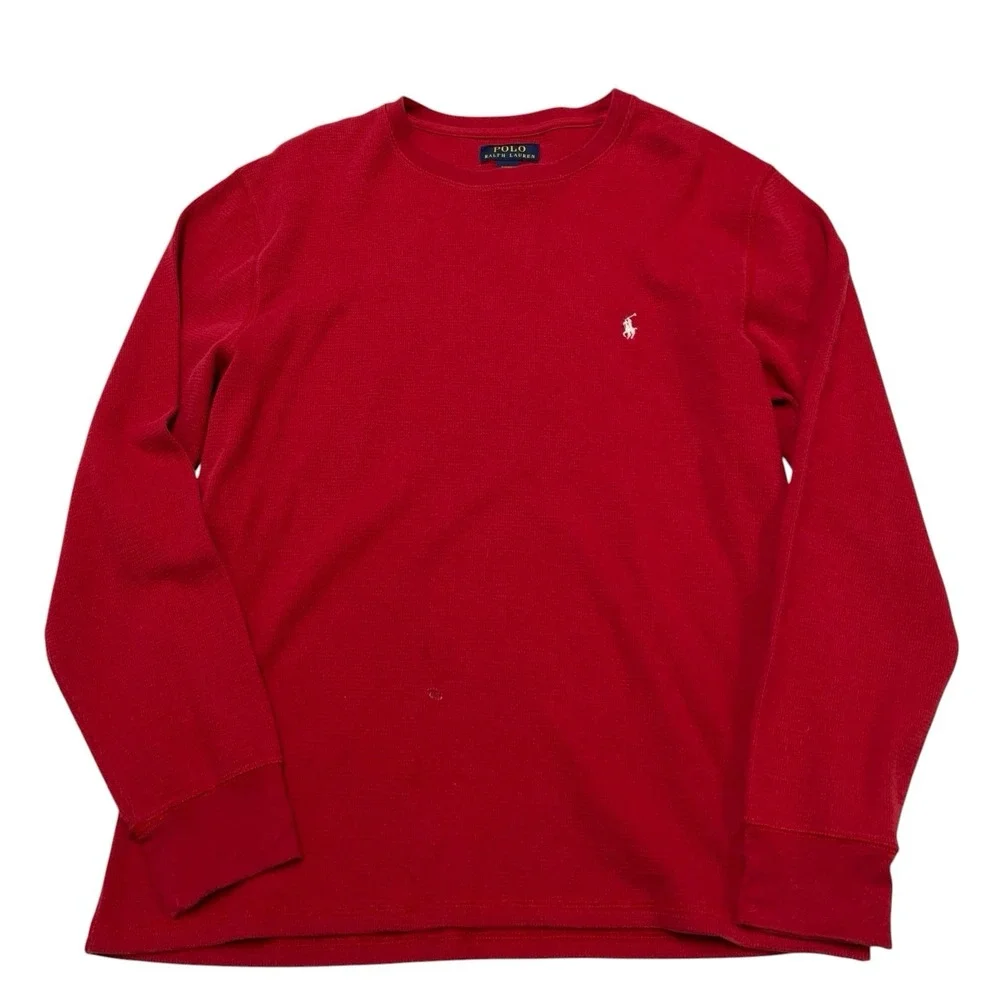 Polo Ralph Lauren Shirt Mens L Red Thermal Waffle Knit Crewneck Long Sleeve